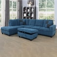 thumbnail image 1 of Blue Flannel 3-Piece Couch Living Room Sofa Set, 1 of 5