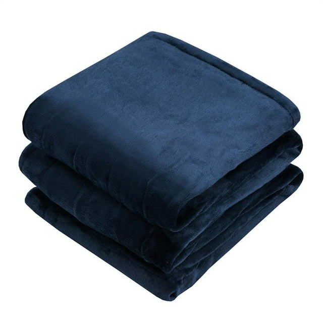 Blue Flannel 84 in. x 90 in. Heated Electric Throw Blanket with Dual