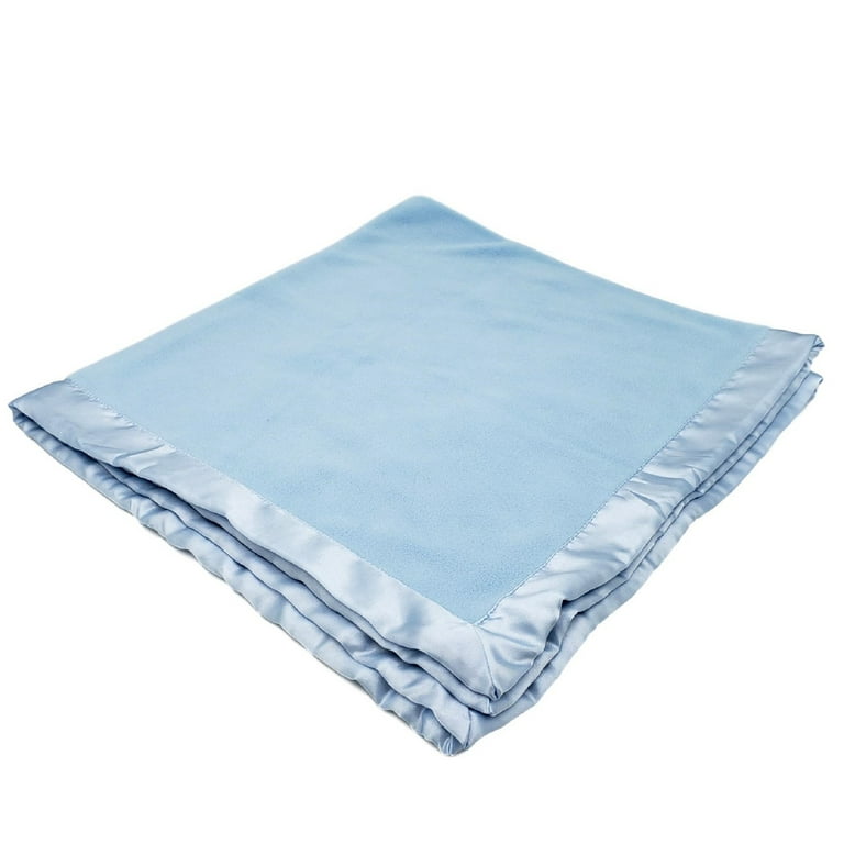 Blue Fleece Baby Blanket with Satin Trim 36 x 36 No Customization