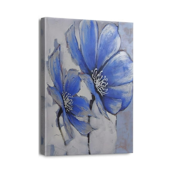 Blue Flickering Flower Canvas Wall Art - Striking Abstract Modern Paintings for Bedroom, Office, and Home Decorations, Exuding Elegance, 12x16 inches