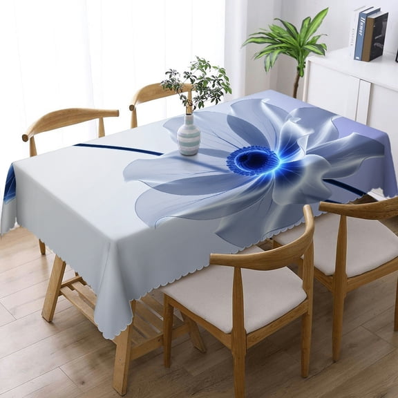 Blue Flickering Flower Tablecloths rectangle , Festive Table Setting - Machine-Made Rectangular Tablecloth, Cafe, dinner, picnic