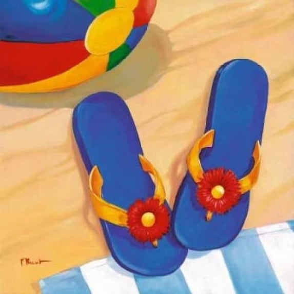 Blue Flip Flops Poster Print by Paul Brent (12 x 12)