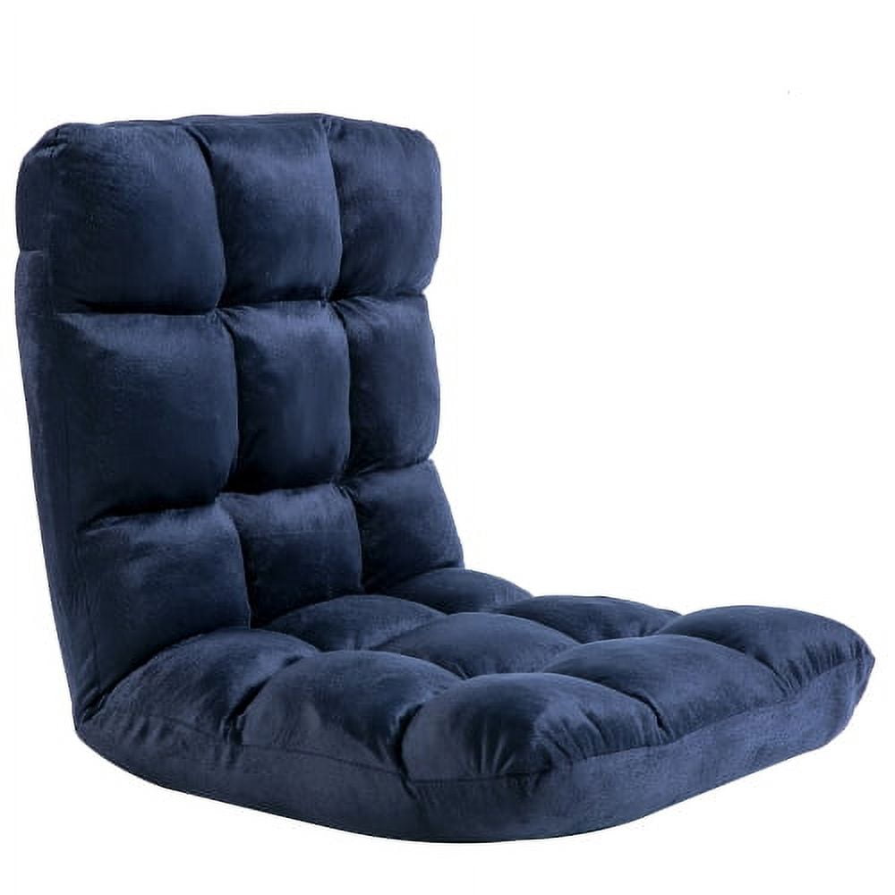 Blue Floor Chair with Back Support, Folding Sofa Chair with 6