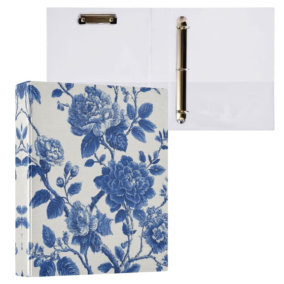 Blue Floral 3 Ring Hardcover Binders 1.5in Round Rings for Letter-Size Folder Paper Organizer Pockets for Office Student Recipe