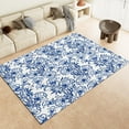 thumbnail image 1 of Blue Floral Area Rug Chinoiserie Flower Soft Low Pile Vintage Luxury Washable Carpet Non Slip Foldable For Bedroom Living Room-5' × 7', 1 of 6
