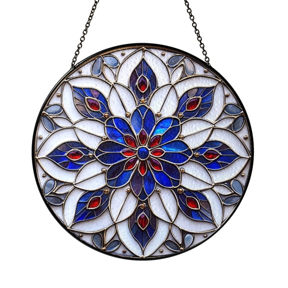 Blue Floral Art Glass Suncatcher – Decorative Pattern Window Hanging
