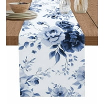 Blue Floral Art Table Runner Watercolor Botanical Spring Flowers Tablerunners 13 x 60 Inch, Table Decorations Tabletop Scarf for Summer Gathering Holiday Farmhouse Kitchen Dining Decor