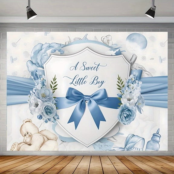 Blue Floral Baby Shower Backdrop A Sweet Little Boy Is on the Way Photography Background Blue Ribbon Bow Newborn Shower Birthday Party Decorations Banner Supplies Photo Booth Props