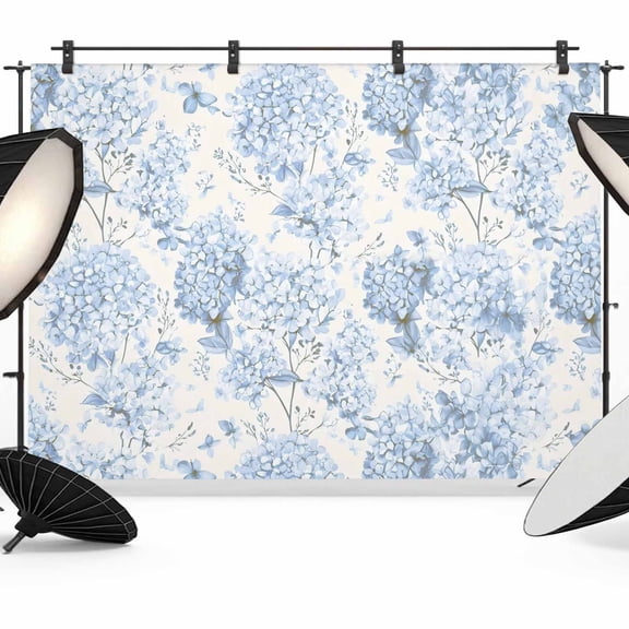 Blue Floral Backdrop for Photography,Fabric Photo Background Backdrop,Garden Petals Flower Botanical Tree Branch Photo Booth Background for Portrait Photoshoot Video Wedding Decoration Banner 7x5ft