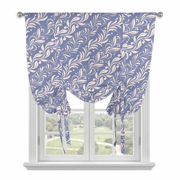 Blue Floral Balloon Curtains for Windows, Bedroom Curtains 54 Inch Length, Spring Flowers Pattern Plants Simple Vintage Tie Up Curtains Panels Thermal Insulated Bathroom Curtains Window 42"x54"