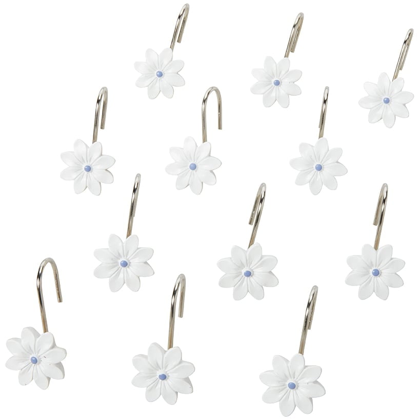 White and Blue Floral Ceramic Shower Hooks Set of 12