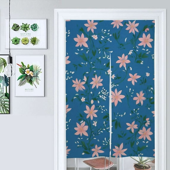 Blue Floral Bird Print Door Curtain Nordic Living Room DoorCurtain Porch Partition Curtain Kitchen Rative Half Curtain