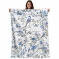 thumbnail image 1 of Blue Floral Birds Blanket Soft Cozy Warm Twin Blanket for Bed, Plush Fuzzy Flannel Fleece Blankets for Sofa, Farmhouse Flowers Pastoral Throw Blankets for Couch, Lightweight Gifts for Men, 60"x80", 1 of 9