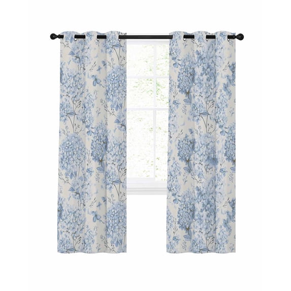 Blue Floral Blackout Curtains 45 Inches Long for Bedroom, Garden Petals ...