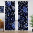 Blue Floral Blackout Curtains for Bedroom Living Room, Blue Black ...