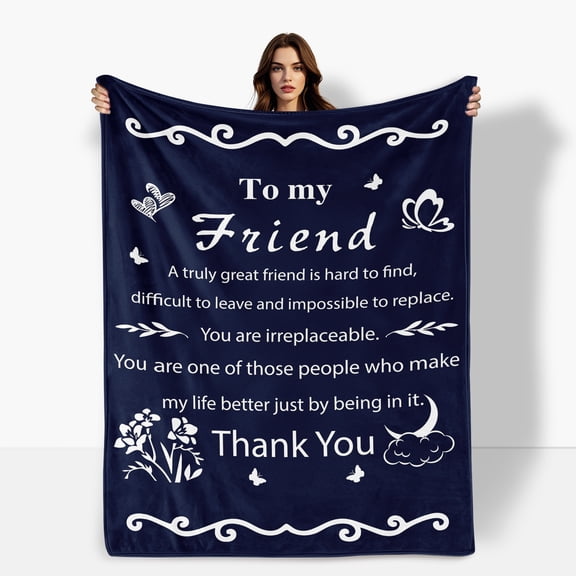 Blue Floral Blessing Quote Fleece Blanket For Friend Thoughtful Gift Celebrating Friendship Sofa Bed Travel Camping Polyester Throw Shipped From USA Soft Warm Comfortable Flannel Blanket Gift