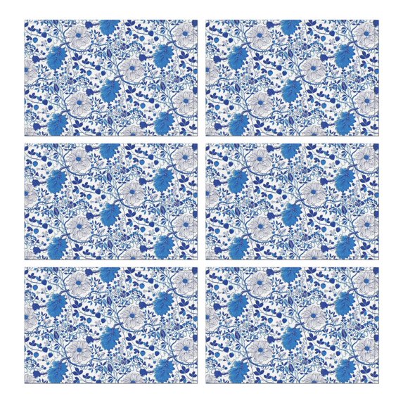 Blue Floral Blooming Flower Place Mats Washable Placemats for Indoor Kitchen Dining Rustic Vintage Dining Table Mats