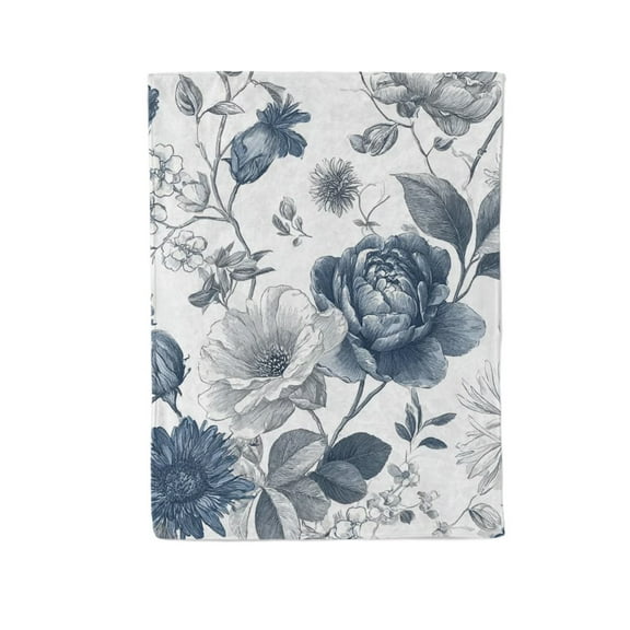 Blue Floral Blossom Lightweight Flannel Printed Blanket - Ultra Soft & Warm, All-Season Cozy Plush for Couch, Bed, Office, Camping Nap - Perfect Decorative Gift