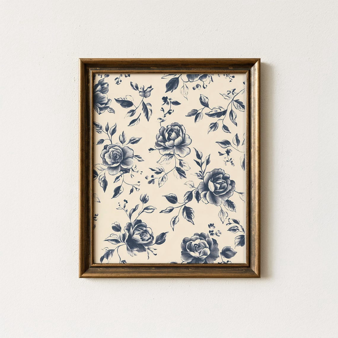 Blue Floral Botanical Pattern Wall Art Print, Vintage French Country ...