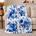 thumbnail image 1 of Blue Floral Bouquet with Leaves on White, Serene Botanical Watercolor Motif for Flower Lovers, Mother's Day Gift, Cozy Flannel Blanket for Bedroom and Reading Nook, Elegant Home Decor, 1 of 9
