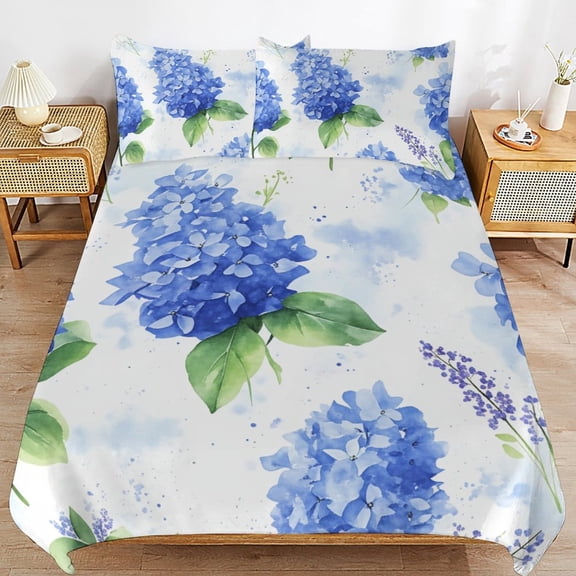 Blue Floral Bouquet Pattern-1 Bedding Set Couple Bedclothes Pillowcase Home Textiles Bed 3pcs Set for Bedroom Customized Decoration Queen