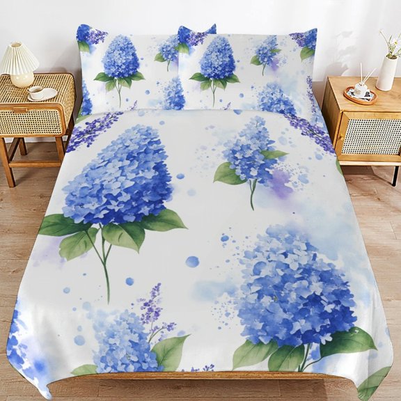 Blue Floral Bouquet Pattern-2 Duvet Cover 3pcs Set Themed Multicolor Polyester Bedding Set for Bedroom Decoration King