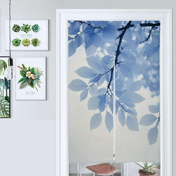 Blue Floral Branches Print Door Curtain Nordic Living Room DoorCurtain Porch Partition Curtain Kitchen Rative Half Curtain