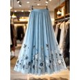 thumbnail image 1 of Blue Floral Butterfly Embroidered Tulle A-Line Maxi Skirt, Flowy Pleated Summer Party Skirt, 1 of 4