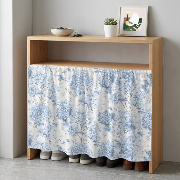 Blue Floral Cabinet Curtain 35"Wx35"L,Dustproof Under Sink Skirt with Self Adhesive Tape,Garden Petals Flower Botanical Tree Branch Cabinet Curtain Cover for Kitchen Sink,Bathroom Vanity,Laundry Room
