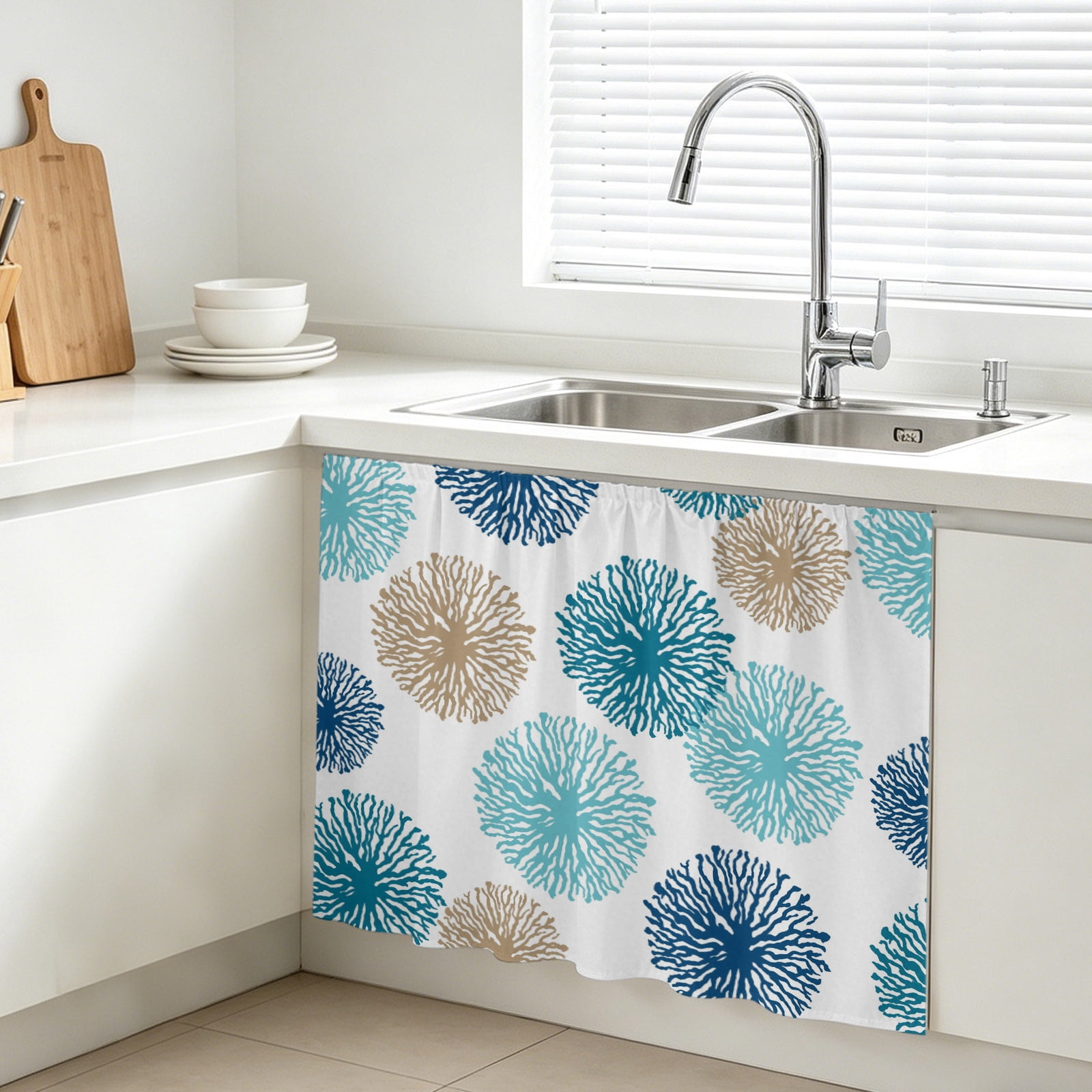 Blue Floral Cabinet Curtains for Kitchen 10