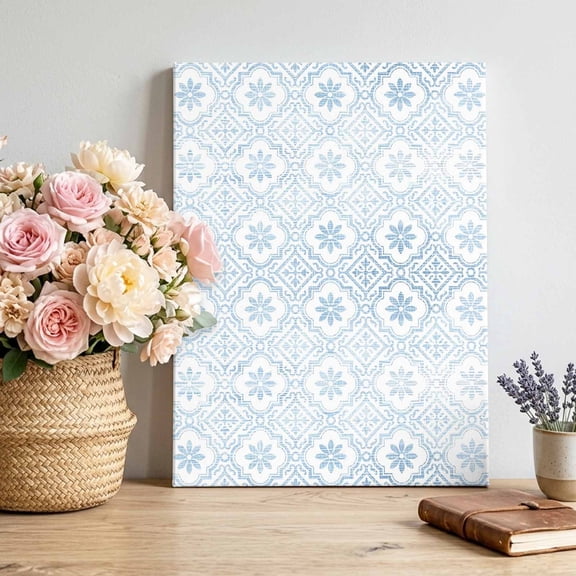 Blue Floral Canvas Wall Art for Living Room, Classic Blue Petals Mandalas Flower Pattern Vintage Poster Print Painting for Entryway Side Of Cabinet Decoration Wall Pictures Prepare To Hang 8"x12"