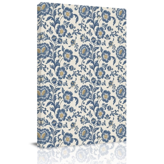 Blue Floral Canvas Wall Art for Living Room, Oriental Traditional ...