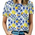 thumbnail image 1 of Blue Floral Citrus Tiles Women's T-Shirt Short Sleeve T Shirts Tops Tee Ladies Loose T, 1 of 6