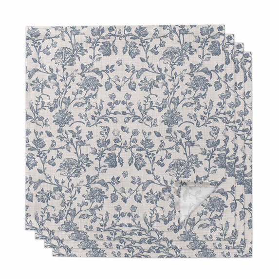 Blue Floral Cloth Napkins, Farmhouse Vintage Flower Leaf Botanical Washable and Reusable Dinner Napkins Set of 4, Table Napkin for Kitchen Party Birthday Wedding Hotel Housewarming 20"x20"
