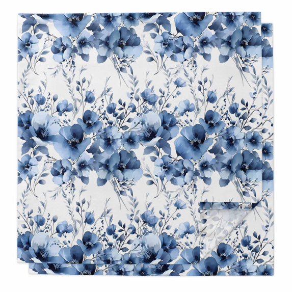 Blue Floral Cloth Napkins, Vintage Farmhouse Garden Flower Leaves Washable and Reusable Dinner Napkins Set of 2, Table Napkin for Kitchen Party Birthday Wedding Hotel Housewarming 20"x20"