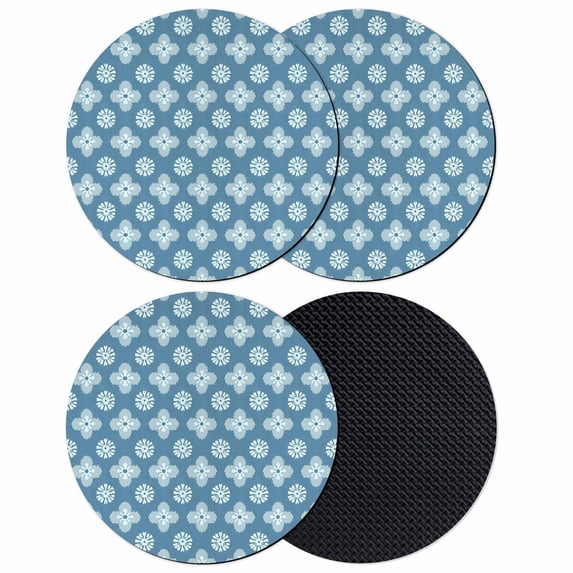 Blue Floral Coasters Set of 4, Absorbent Coasters for Drinks, Spring Flowers Modern Abstract Art Farmhouse Coaster for Desk Coffee Table Protection, Home Decor House Warming Gifts 4"