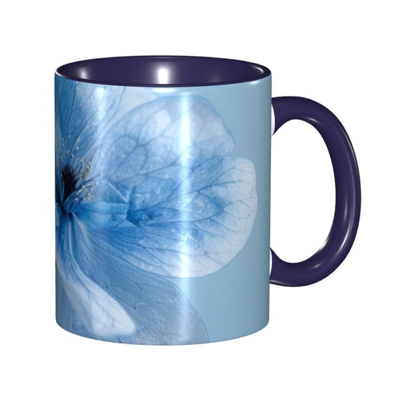 Blue Floral Coffee Mug Fun Custom Ceramic Mugs 11oz Navy Blue