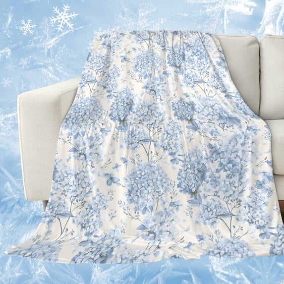 Blue Floral Cooling Blanket,Lightweight Breathable Summer Throw Blanket with Double Sided Cold Effect,Garden Petals Flower Botanical Tree Branch Picnic Blankets Bed Sheet for Hot Sleepers 50"x60"