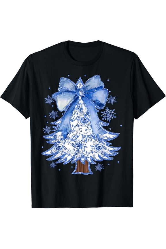 Blue Floral Coquette Bow Tree Chinoiserie T-shirt