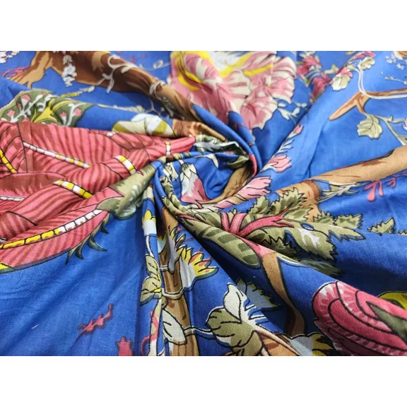 Blue Floral Cotton Fabric Indian Dressmaking Cotton Flower Print Sanganeri Robe