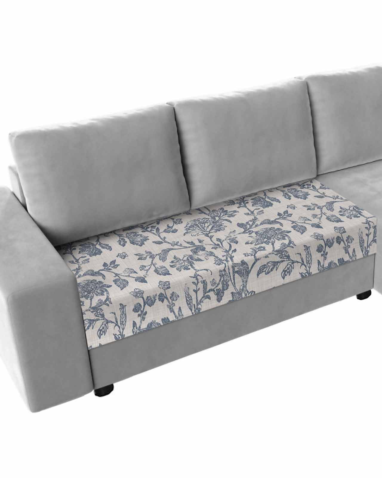 Blue Floral Couch Cushion Covers Stretch, Washable Sofa Seat Covers Individual Seat Cushion Sofa Slipcovers Farmhouse Vintage Flower Leaf Botanical Couch Cover Furniture Protector M-1PCS