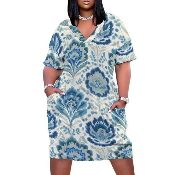 Blue Floral Cream Background Elegant Design Pattern Summer Dresses for Women Beach Boho