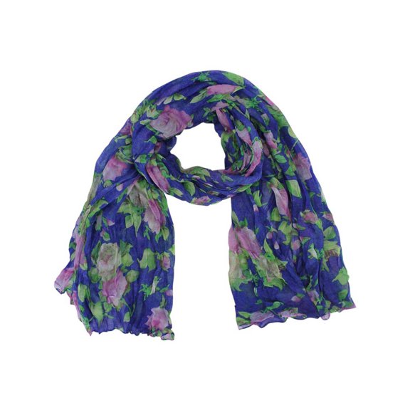 Blue Floral Crinkled Scarf Wrap