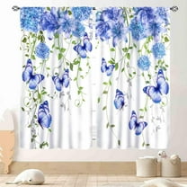 Blue Floral Curtains, Spring Flower Butterfly Floral Farmhouse Country Kitchen Drapes Eucalyptus Leaves Blackout Window Treatments for Living Room Bedroom Cafe 2 Panel Sets, 42"x54" Inch
