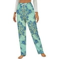 thumbnail image 1 of Blue Floral Damask Pattern Winter Female Pants Flannel High Waist Women Pants Lady Warm Straight Leg Plush Trousers, 1 of 7