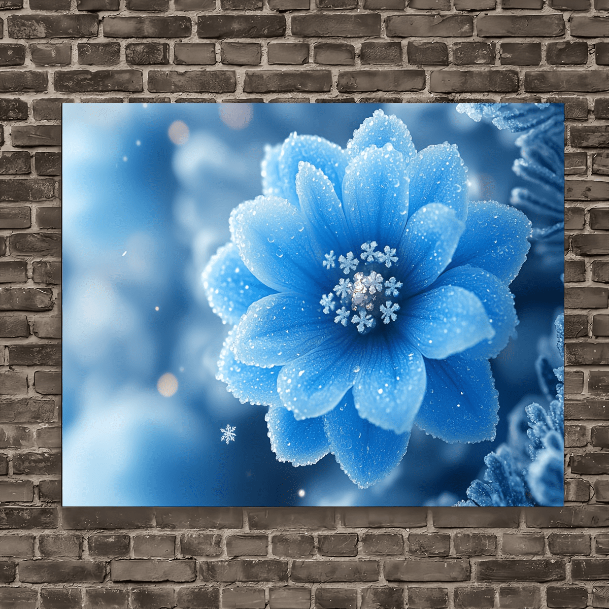 Blue Floral Diamond Core Canvas Art Wooden Framed Wall Painting for