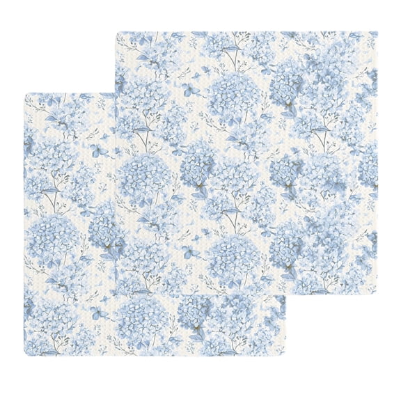 Blue Floral Dish Towels Set, Waffle Weave Kitchen Towels 2 Pieces, Garden Petals Flower Botanical Tree Branch Microfiber Hair Face Bath Tea Towel Absorbent Quick Drying Cleaning Dish Cloths, 12"x12"