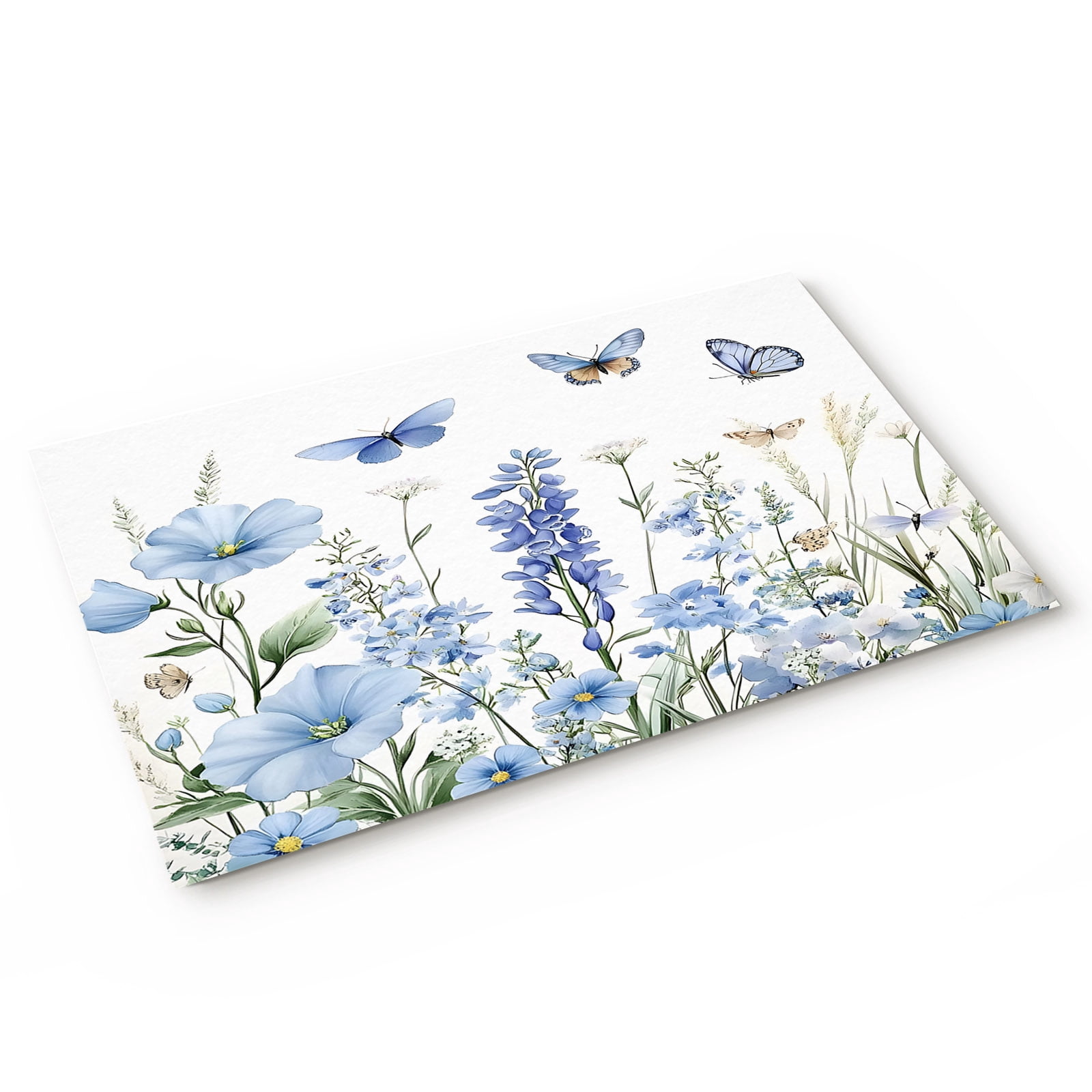 Blue Floral Door Mat Spring Wildflowers Lavender Butterfly Botanical ...