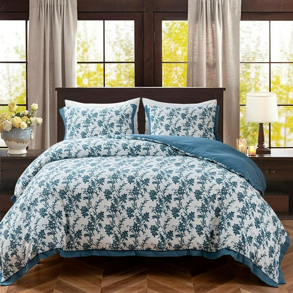 Blue Floral Duvet Cover Set King Size Blue Flower Printed