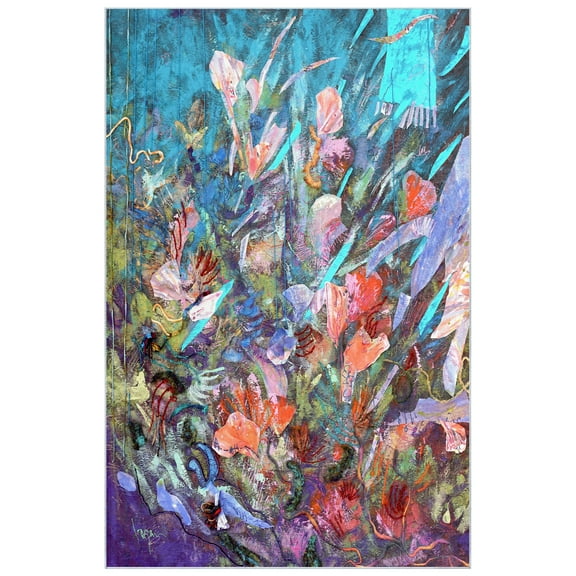 Blue Floral Efflorescence Washable Art Area Rug size 5'x8'